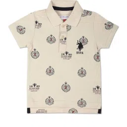 U.S. Polo Assn. Kids Beige Cotton Printed Polo T-Shirt image 1