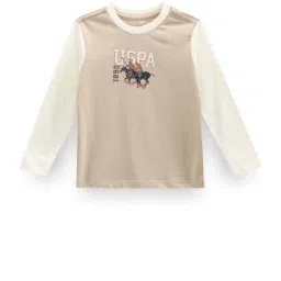 U.S. Polo Assn. Kids Beige Cotton Printed Full Sleeves T-Shirt image 1