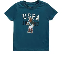 U.S. Polo Assn. Kids Blue Cotton Printed T-Shirt image 1
