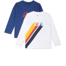 U.S. Polo Assn. Kids White & Blue Cotton Printed Full Sleeves T-Shirt (Pack of 2) image 1