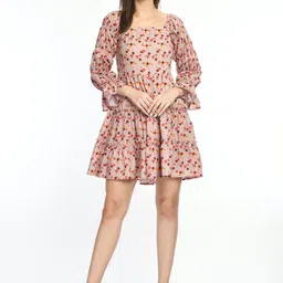 PRETILLY Women Floral Printed Bell Sleeve Fit & Flare Mini Dress-picture-20