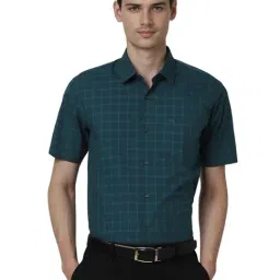 Peter England Green Regular fit Checks Shirt-image-7