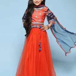 BIBA Girls Kids Red & Blue Cotton Printed Top Set image 1