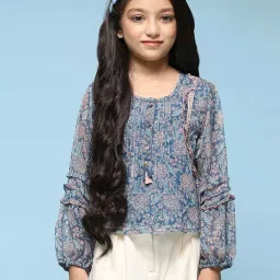 BIBA Girls Kids Blue Printed Full Sleeves Top image 1