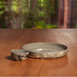 ellementry Chip N Dip Carbon Black Ceramic Platter with Bowl - Set of 1 image 3