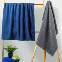 Nautica Cross View Navy & Steel Grey Cotton 600 GSM Fluffy Zero Twist Bath Towel - Set of 2 image 1