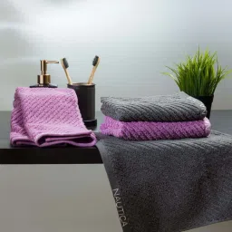 Nautica Cross View Steel Grey & Lilac Cotton 600 GSM Fluffy Zero Twist Hand Towel - Set of 4 image 1