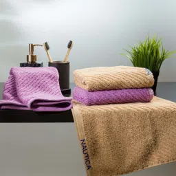 Nautica Cross View Wheat & Lilac Cotton 600 GSM Fluffy Zero Twist Hand Towel - Set of 4 image 1