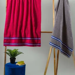 Nautica Vintage Crew Stripe Burgundy & Grey Cotton 500 GSM Zero Twist Bath Towel - Set of 2 image 1