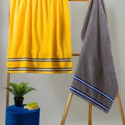 Nautica Vintage Crew Stripe Yellow & Grey Cotton 500 GSM Super Soft Zero Twist Bath Towel - Set of 2 image 1