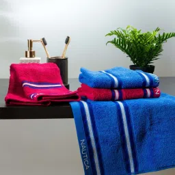 Nautica Vintage Crew Stripe Royal Blue & Burgundy Cotton 500 GSM Zero Twist Hand Towel - Set of 4 image 1