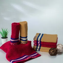 Nautica Vintage Crew Stripe Burgundy & Beige Cotton 500 GSM Zero Twist Face Towel - Set of 8 image 1