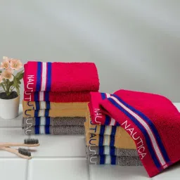 Nautica Vintage Crew Stripe Burgundy, Beige & Grey Cotton 500 GSM Zero Twist Face Towel - Set of 12 image 1