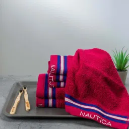 Nautica Vintage Crew Stripe Burgundy Cotton 500 GSM Super Soft Zero Twist Towel Set - 6 Pcs image 1