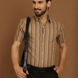 Indian Needle Mid Brown Regular Fit Striped Shirt-image-86