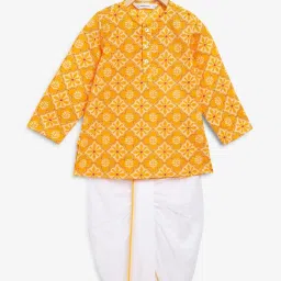Campana Kids Mustard & Off White Printed Full Sleeves Kurta with Dhoti image 1