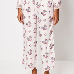 Ancestry White Modal Floral Print Regular Fit High Rise Trousers image 1