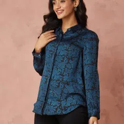 Fabindia Blue Rayon Regular Fit Printed Shirt image 4