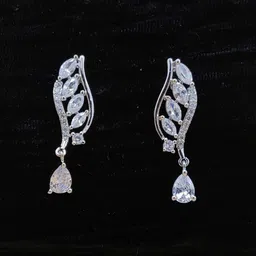 JYONA Silver-Plated American Diamond & CZ Studded Contemporary Drop Earrings-picture-33