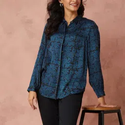Fabindia Blue Rayon Regular Fit Printed Shirt image 3