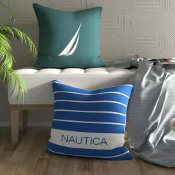 Nautica Logo Stripe Forest Green & Blue Microfibre 300 GSM Premium Cushion Covers - Set of 2 image 1