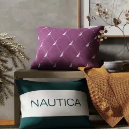 Nautica Logo Stripe Grape & Forest Green Microfibre 300 GSM Premium Cushion Covers - Set of 2 image 1
