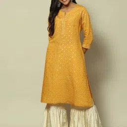 Rangriti Yellow Printed Straight Kurta image 1