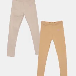 TWIN BIRDS Kids Beige Cotton Regular Fit Leggings (Pack of 2) image 1
