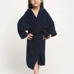 Creeva Melodious Navy Micro Terry 260 GSM Quick Dry Kids Bathrobe 10-11 Yrs With Front Pocket image 1