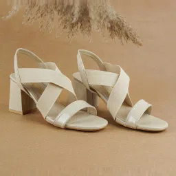 London Rag Women's Beige Cross Strap Sandals image 1