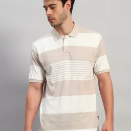 Cantabil Off-White Regular Fit Striped Polo T-Shirt-picture-24