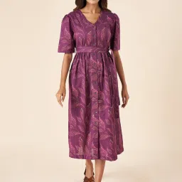 Akkriti by Pantaloons Purple Cotton Printed A-Line Dress image 1