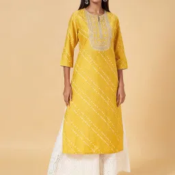 Rangmanch by Pantaloons Mustard Embroidered Straight Kurta image 1