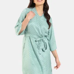 Zivame Blue Chequered Robe image 1