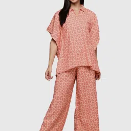 Ziyaa Orange Floral Print Kaftan Pyjama Set image 1