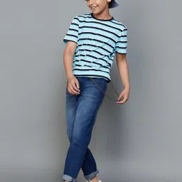 Fame Forever by Lifestyle Kids Sky Blue Cotton Striped T-Shirt image 1