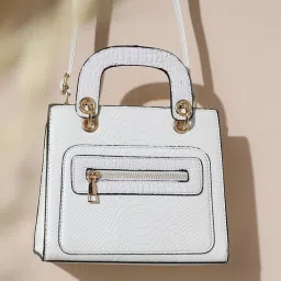 HauteSauce White Croc Textured Medium Leather Handheld Handbag image 1