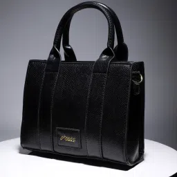 HauteSauce Black Croc Textured Medium Leather Mini Handbag image 1