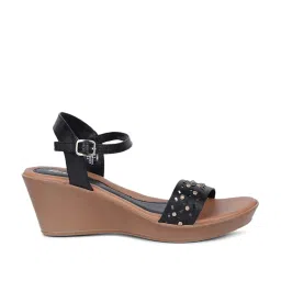 Bata Women's Black Ankle Strap Wedges image 1