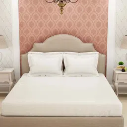 Spaces White Cotton 600 TC King Bed Sheet With Pillow Covers image 1