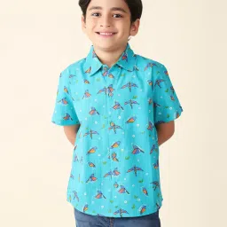 Fabindia Kids Blue Printed Shirt image 1