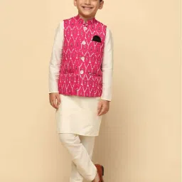 KISAH Kids Pink & White Printed Full Sleeves Kurta Set image 1