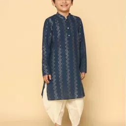 KISAH Kids Blue & White Embroidered Full Sleeves Kurta Set image 1