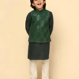 KISAH Kids Green & White Embroidered Full Sleeves Kurta Set image 1