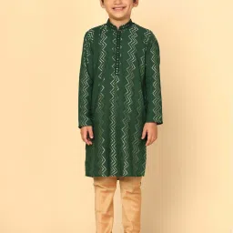 KISAH Kids Green & Golden Embroidered Full Sleeves Kurta Set image 1