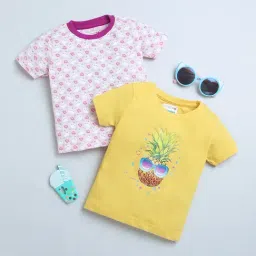 Bumzee Kids Pink & Yellow Printed T-Shirt (Pack Of 2)-image-64