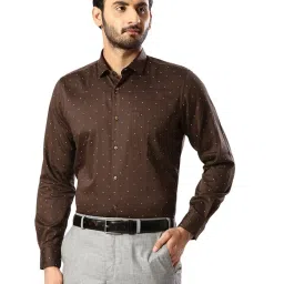 Raymond Dark Brown Cotton Contemporary Fit Self Pattern Shirt image 1