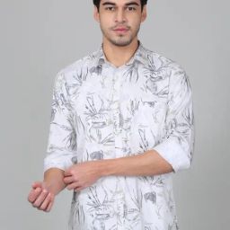 Cantabil White Regular Fit Printed Shirt-picture-0