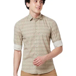 ColorPlus Beige Cotton Tailored Fit Printed Shirt image 1