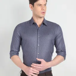 arrow new york Arrow Newyork Blue Cotton Slim Fit Self Pattern Shirt image 1